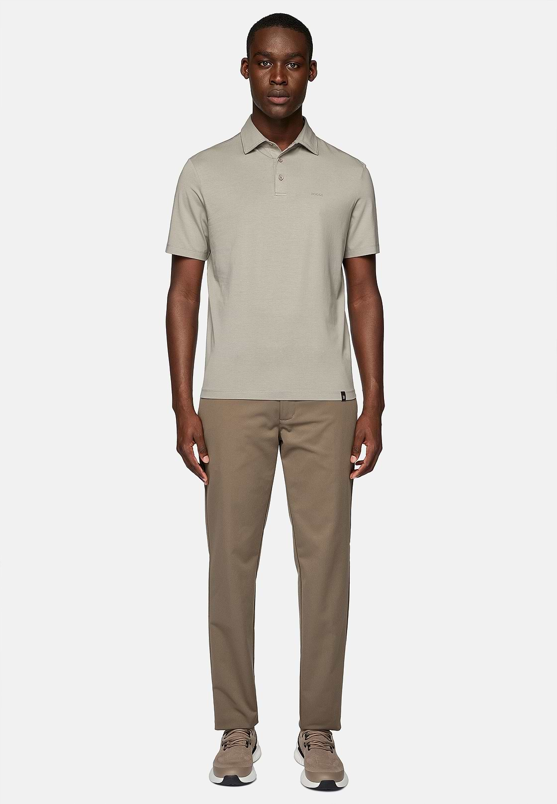 Polo Shirt In Stretch Supima Cotton, Taupe, hi-res