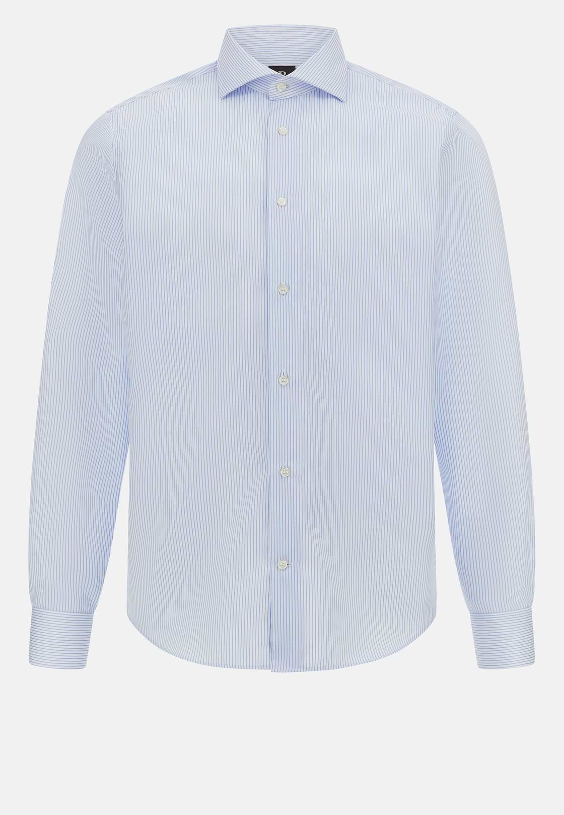 Striped Cotton Shirt Slim Fit, Light Blue, hi-res