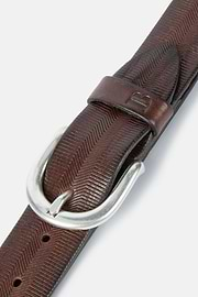 Embossed Leather Belt, Brown, hi-res