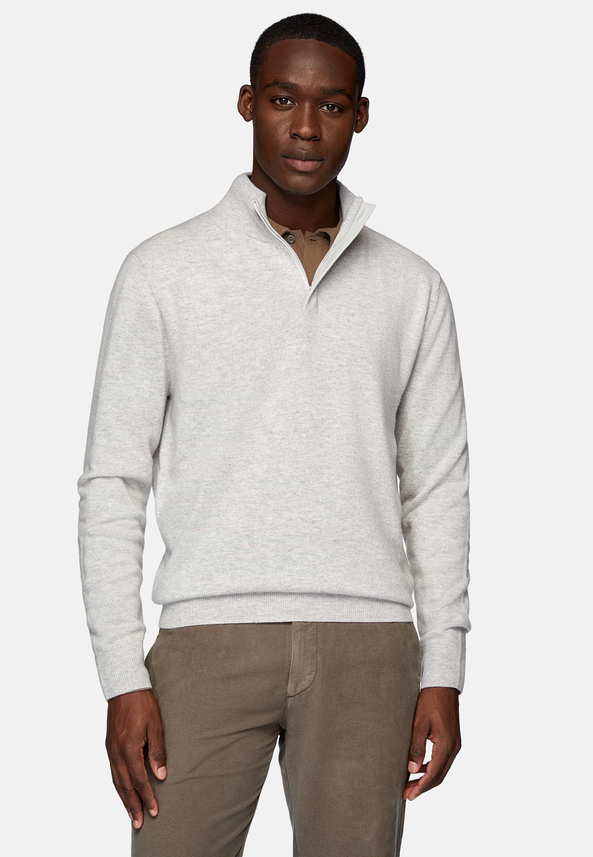 Grey Wool Cashmere Half Zip Jumper Boggi