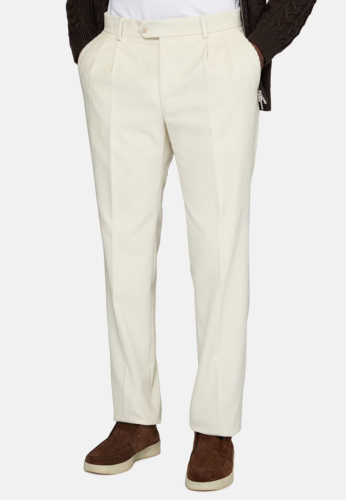 Cotton Velvet Trousers, Cream, hi-res