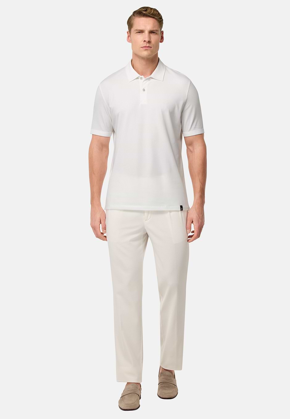 S.Cafè® High-Performance Piqué Polo Shirt, White, hi-res