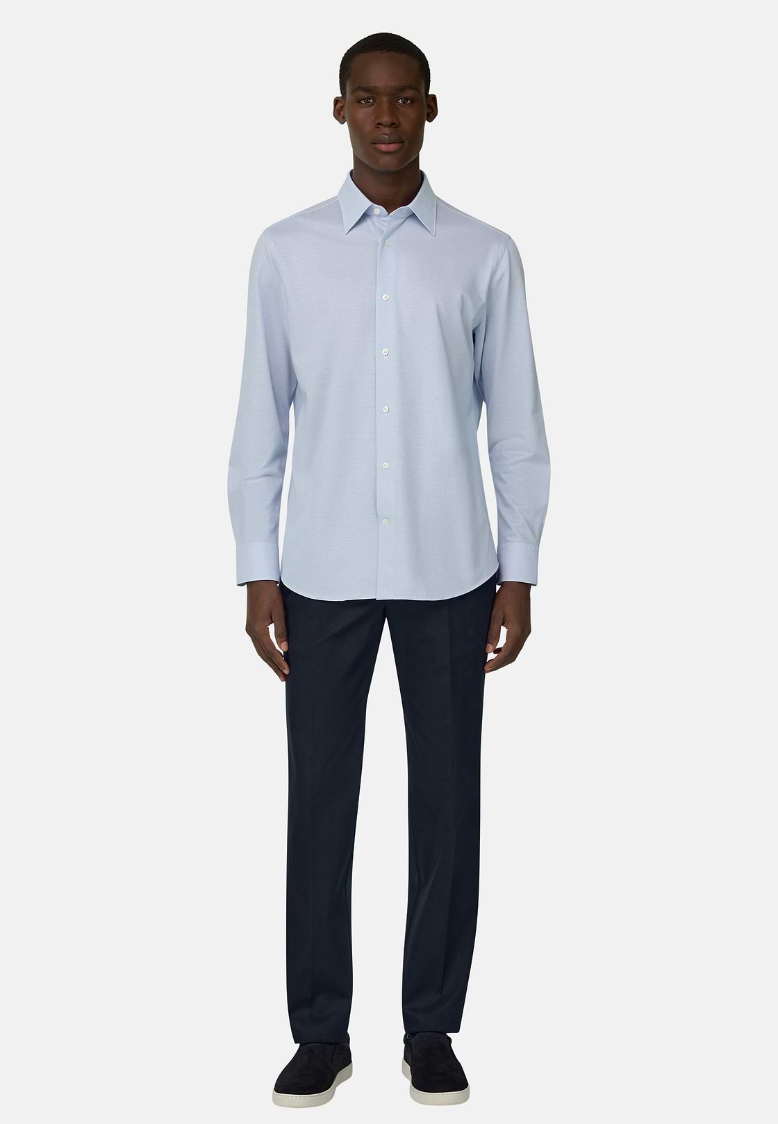 Pantalon En Coton Tencel Extensible, bleu marine, hi-res, 3