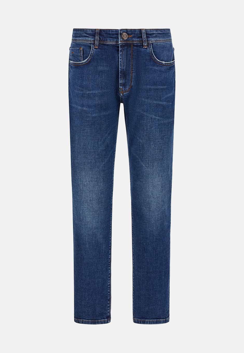 Jean En Denim Extensible Bleu À Délavage Moyen, Bleu, hi-res