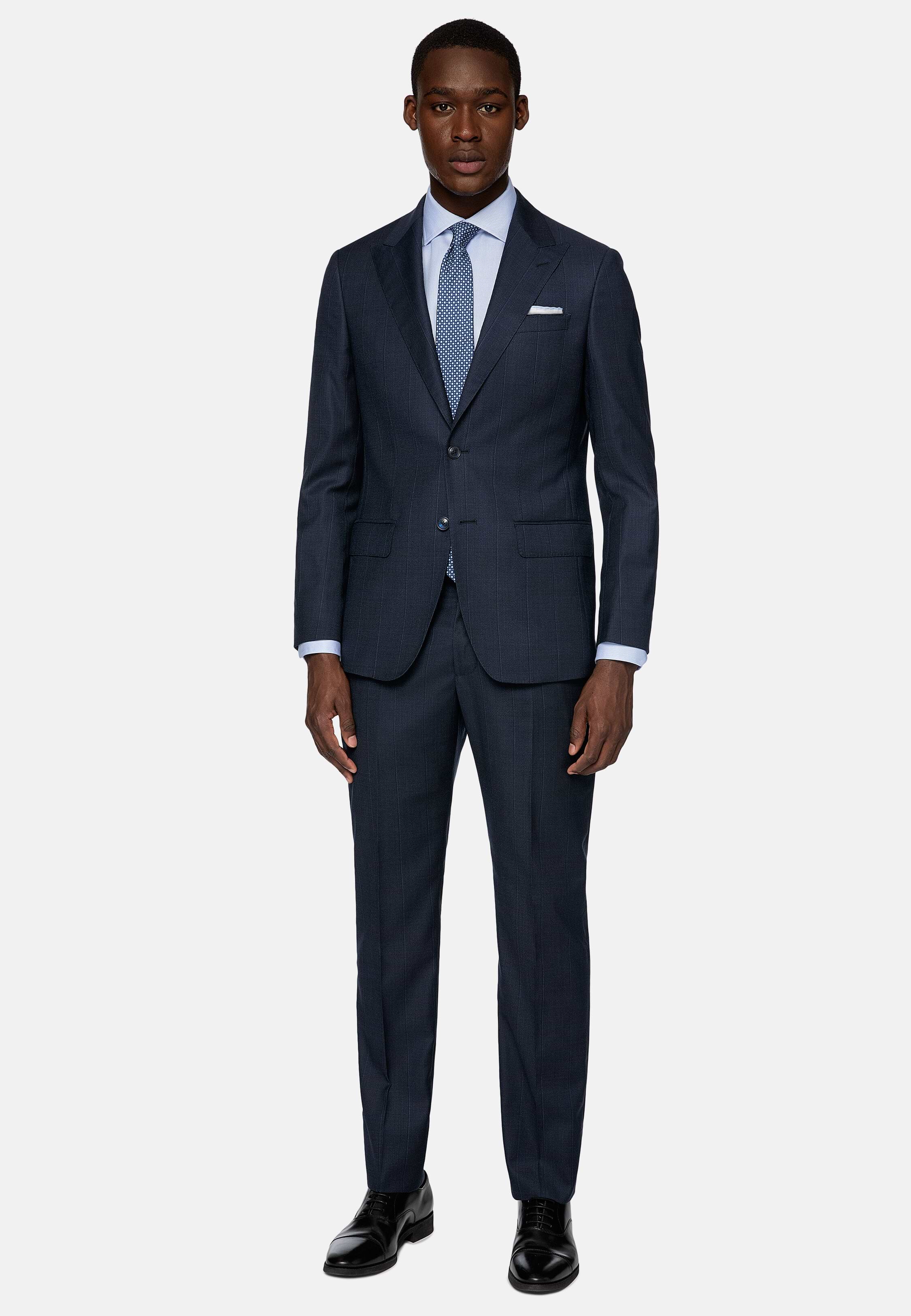 Men s Navy Blue Pinstripe Suit In Pure Wool Boggi Milano