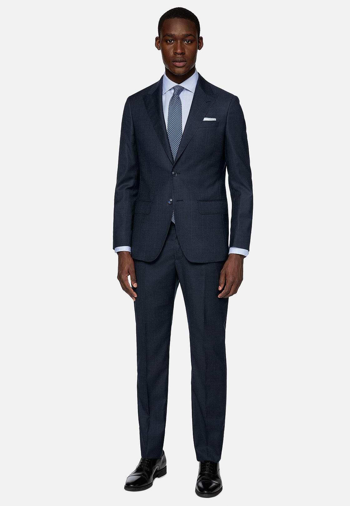 Men s Navy Blue Pinstripe Suit In Pure Wool Boggi Milano