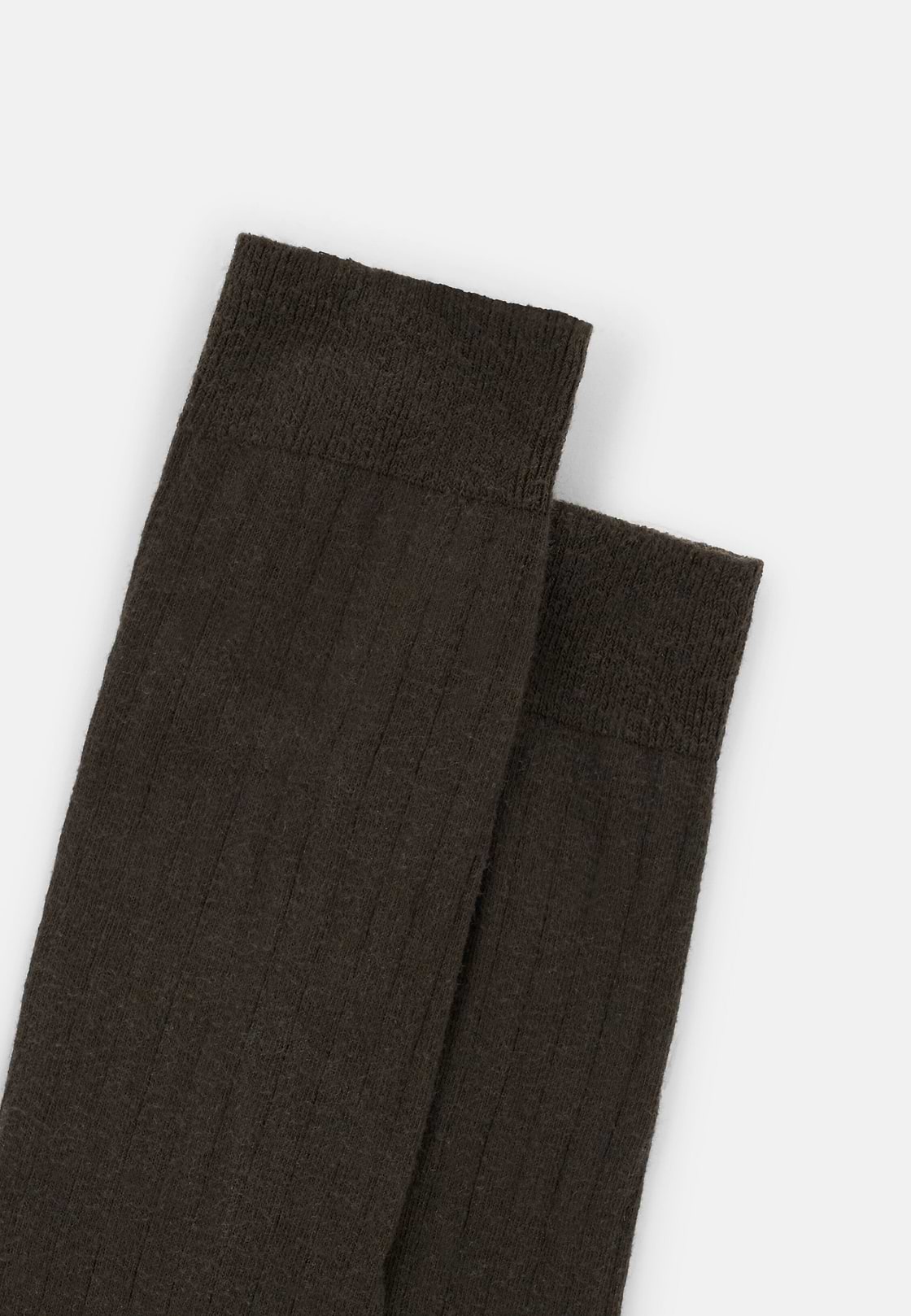 Short Socks Ribbed Design Cotton and Cashmere, Dark brown, hi-res, 3