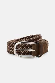 Woven Stretch Wool Blend Belt, Brown, thumb, 1