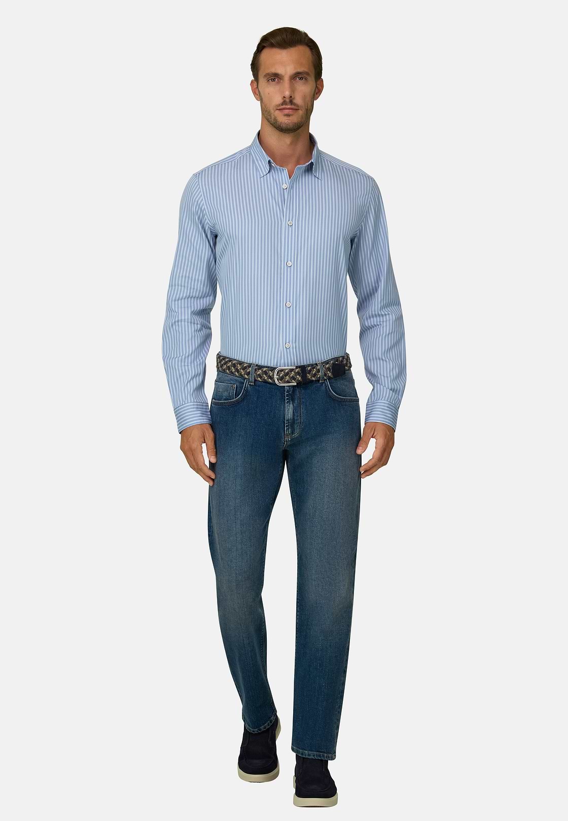 Shirt Striped Poplin Regular Fit, Blue, hi-res, 2