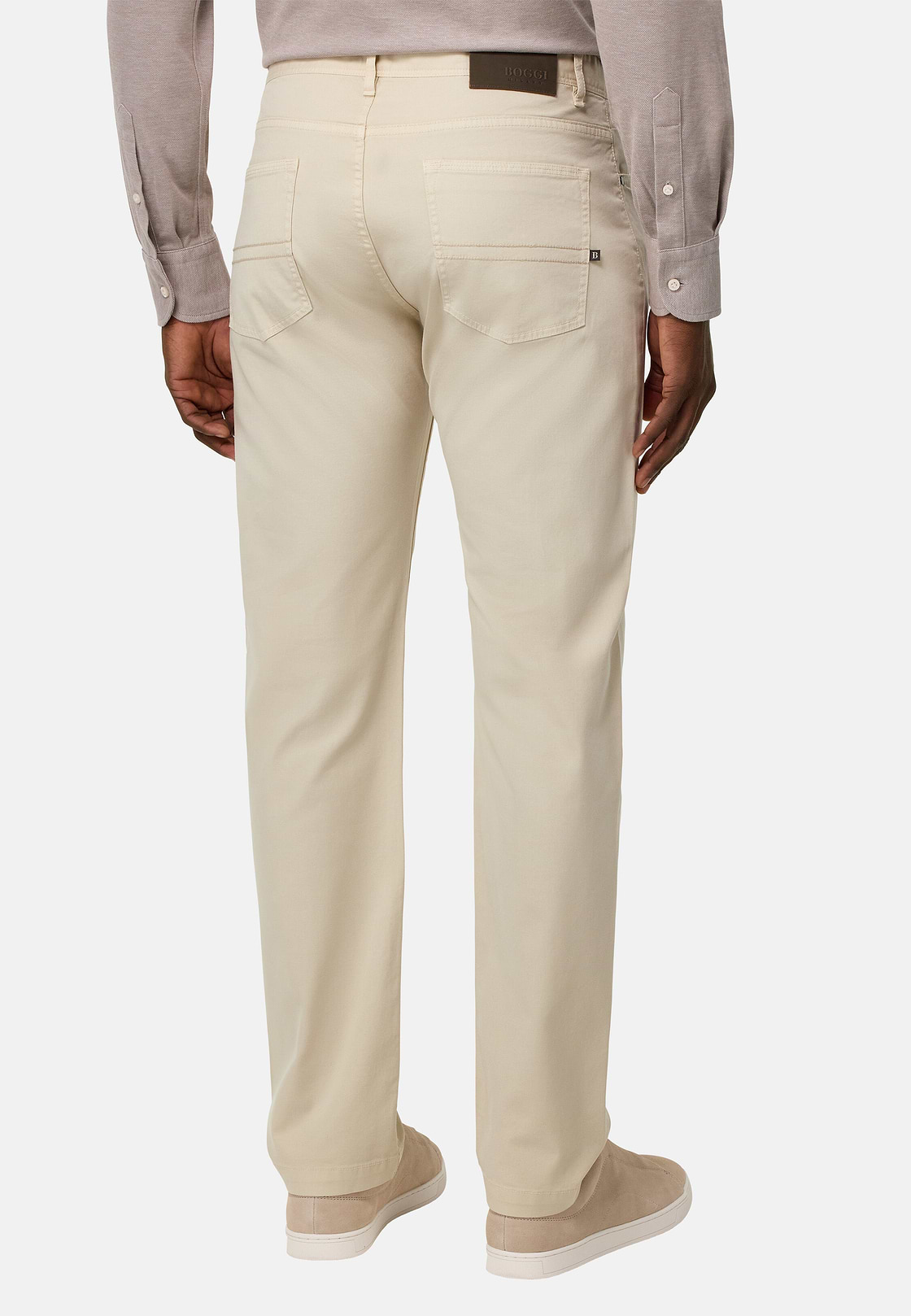 Stretch Cotton 5-Pocket Trousers, Beige, hi-res