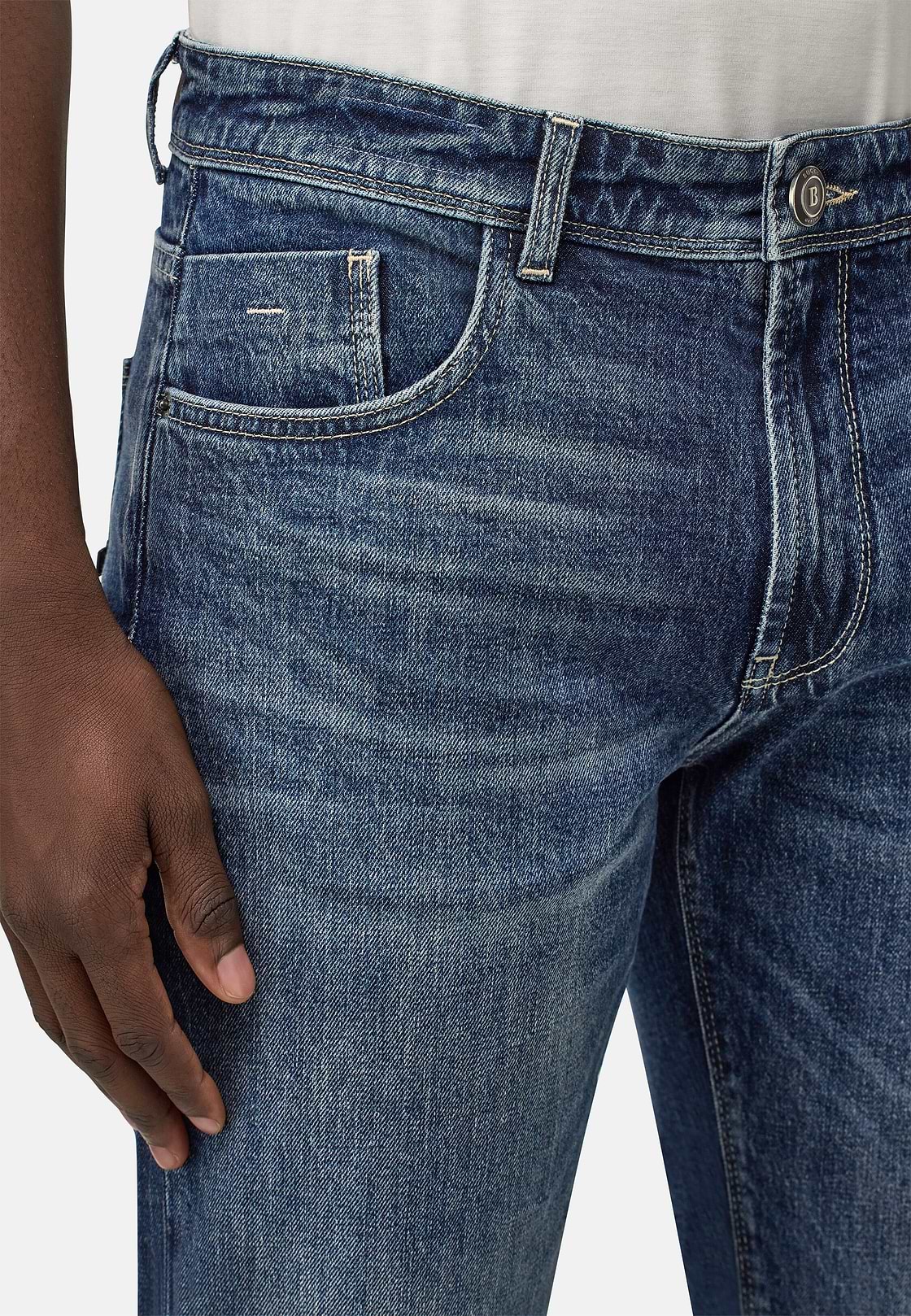 Dark Blue Stretch Denim Jeans, Dark Blue, hi-res