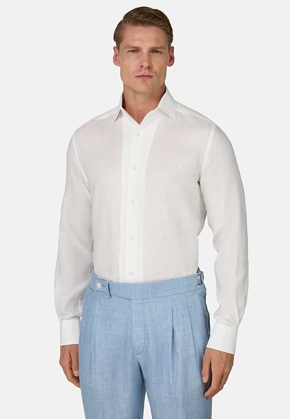 Regular Fit Linen Shirt, White, hi-res