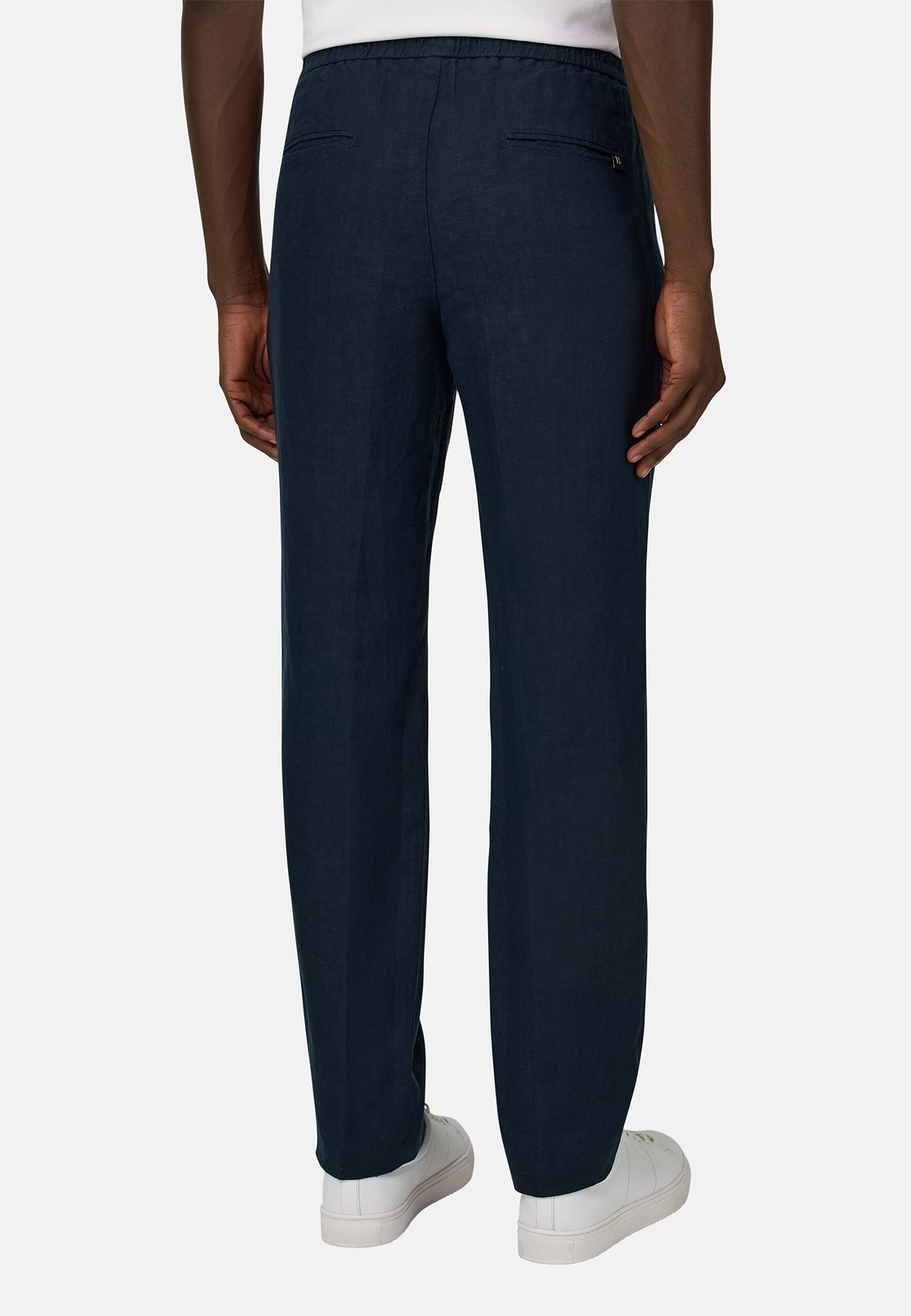 Linen Coulisse Pants, Navy blue, hi-res, 4