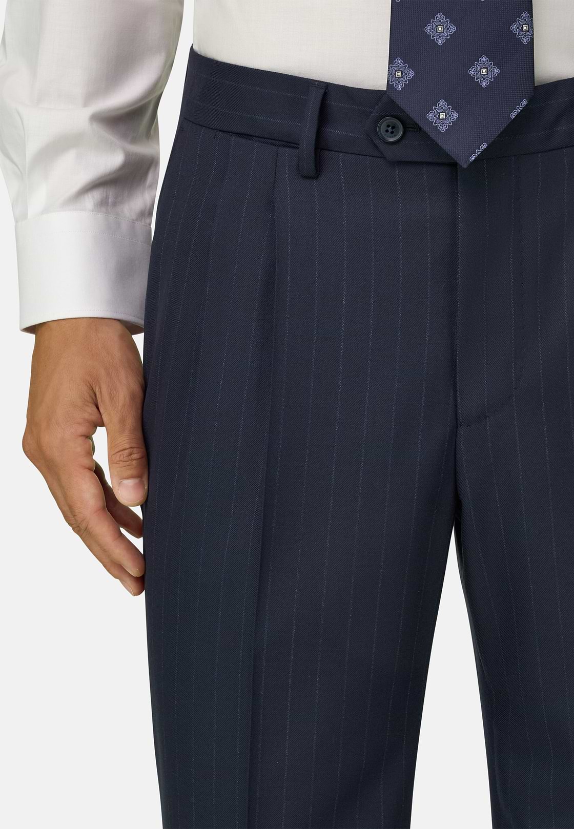 Suit Double-Breasted Herringbone Wool S130, Navy blue, hi-res, 3