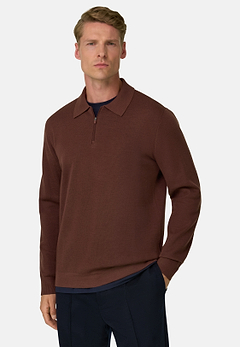 Gestricktes Polo Halber Reißverschluss Mischgewebe WOOLTECH