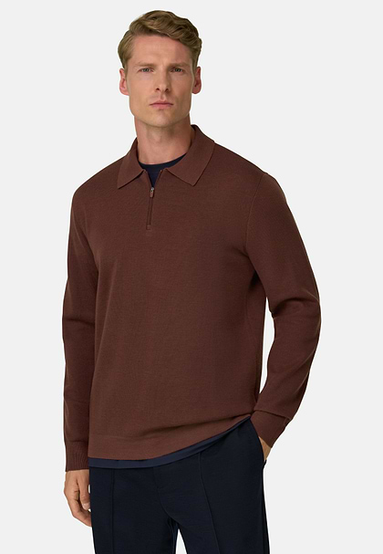 Polo z Dzianiny Pół Zamka Mieszanina WOOLTECH, Rot, hi-res