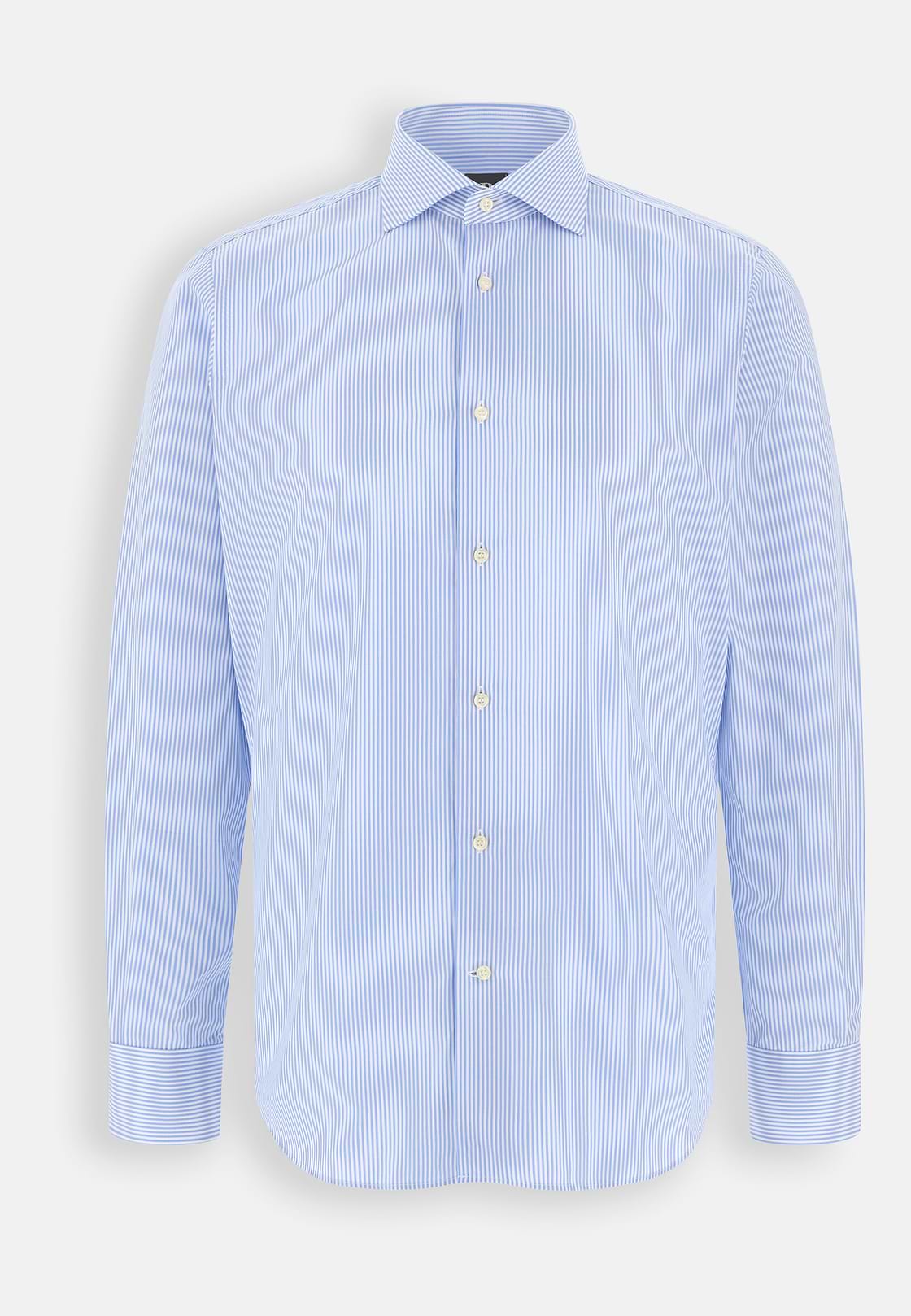 Shirt in Striped Cotton Regular Fit, Light Blue, hi-res, 7