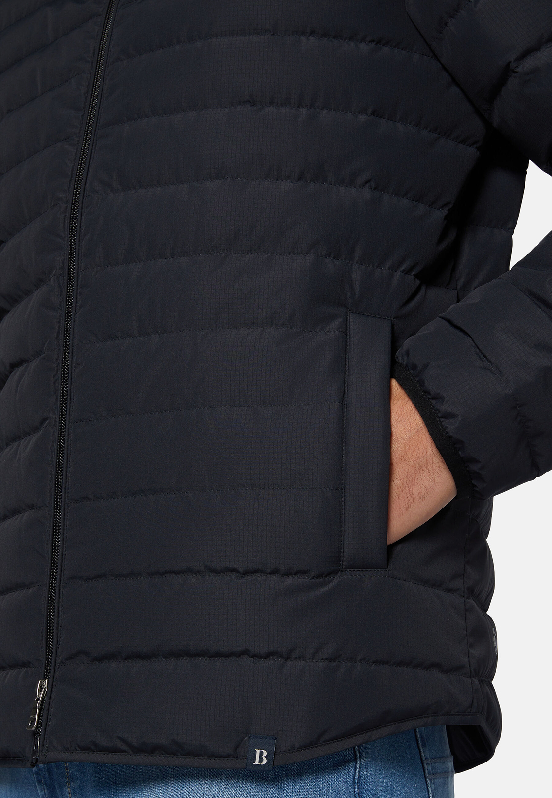 Quilted Nylon Real Down Bomber Style Sempione, Navy blue, hi-res