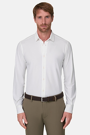 White Stretch Nylon Slim Fit Shirt, White, thumb, 1