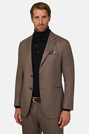 Suit Pinstripe Wool Flannel, Brown, thumb, 1