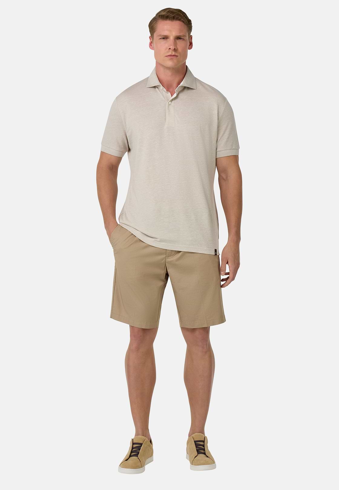 Stretch Cotton Bermuda Shorts, Taupe, hi-res
