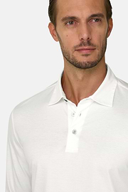 Polo in Cotton and Silk Jersey, White, thumb, 3