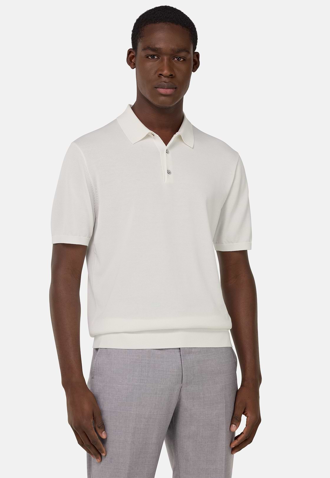 Polo de punto en algodón seda, Blanco, hi-res