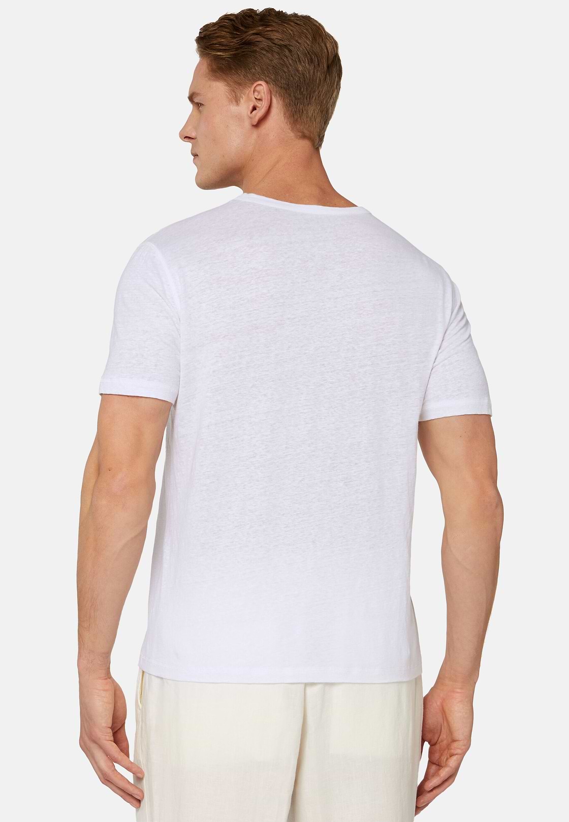T-Shirt in Stretch Linen Jersey, White, hi-res