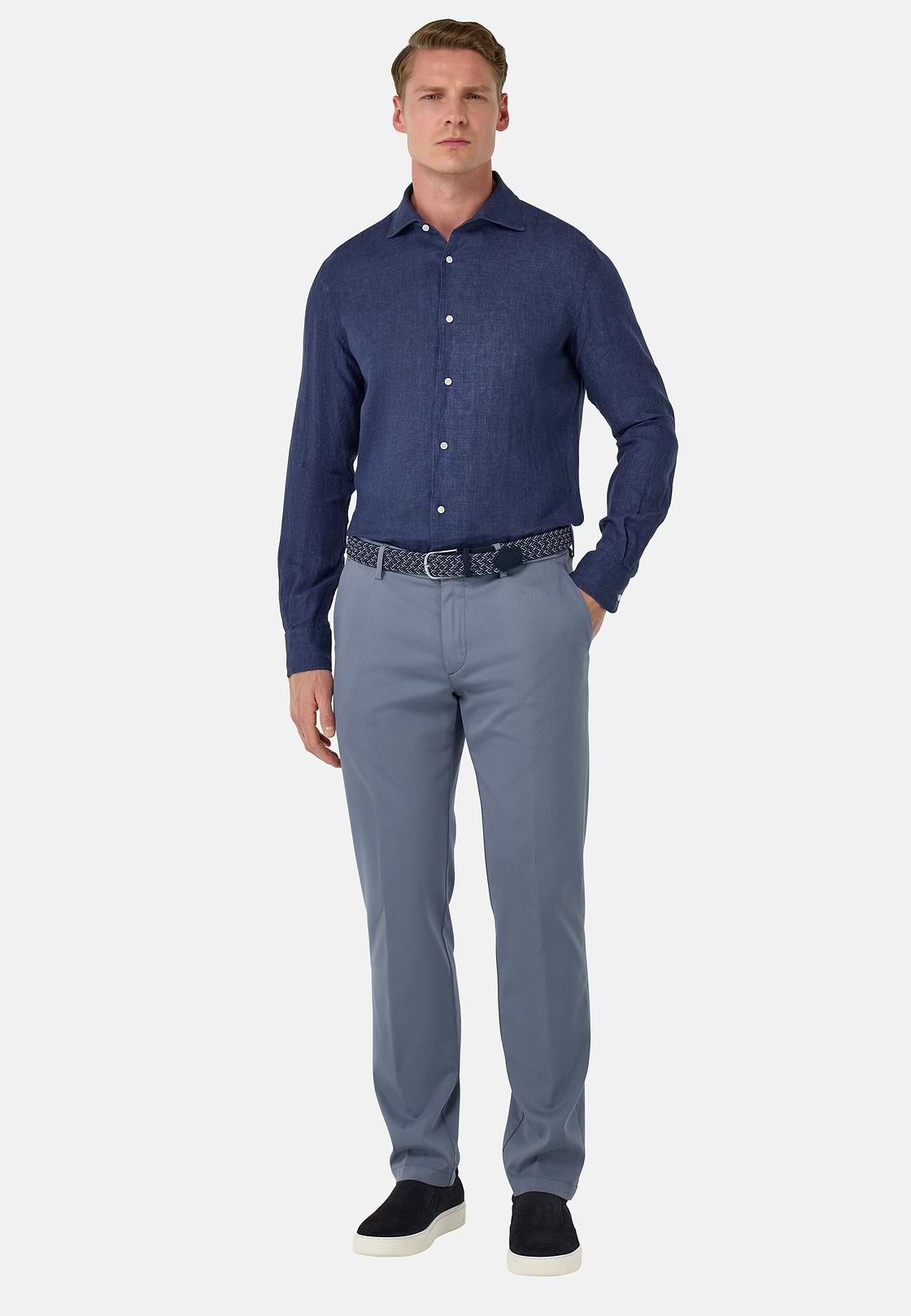 Stretch Cotton/Tencel Trousers, Indigo, hi-res