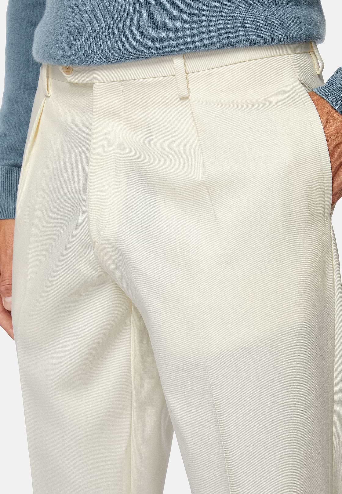 Wool Gabardine Trousers, Cream, hi-res