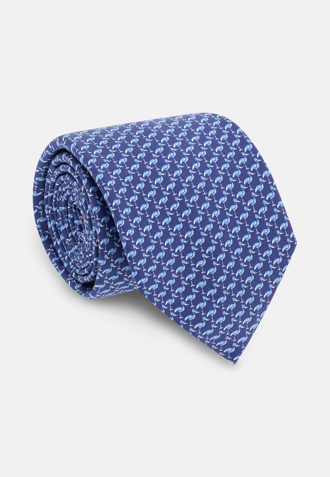 Corbata Estampado Pelícanos Seda, Azul  Marino, hi-res, 2