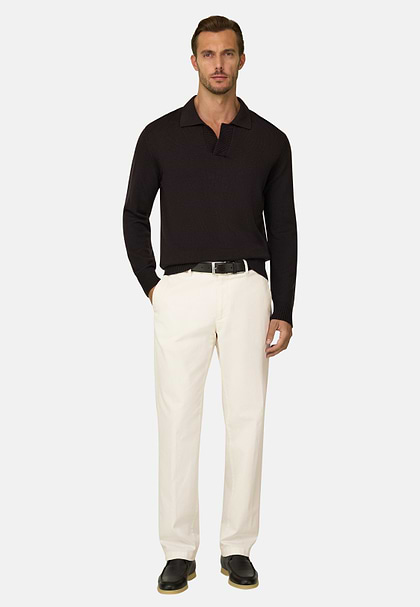 Trousers in Stretch Cotton, Offwhite, hi-res