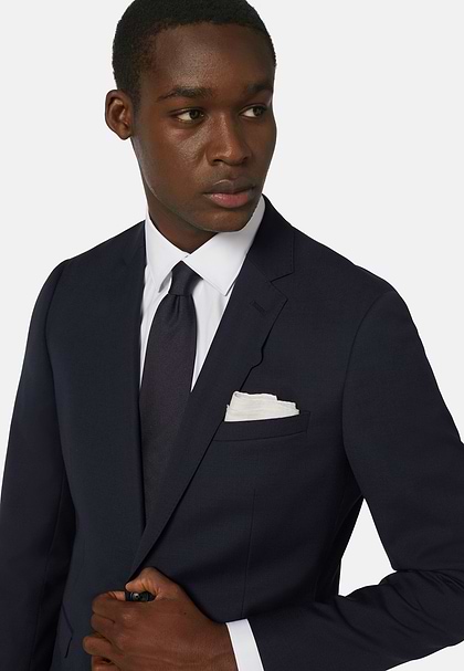 Micro patterned stretch wool blazer, Navy blue, hi-res