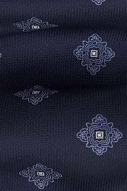 Tie Jacquard Macro Medallion Pattern in Silk, Navy blue, thumb, 2