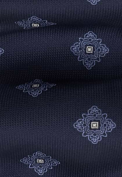 Tie Jacquard Macro Medallion Pattern in Silk, Navy blue, hi-res