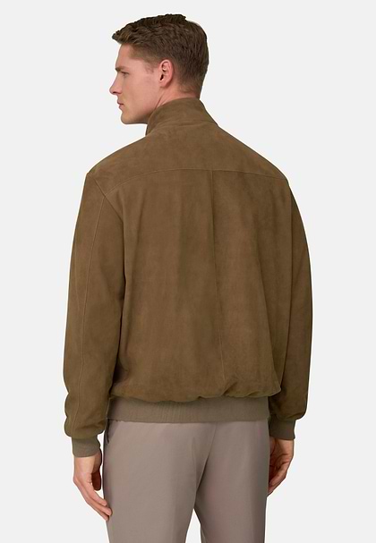 Bomber In Vera Pelle Scamosciato, Taupe, hi-res
