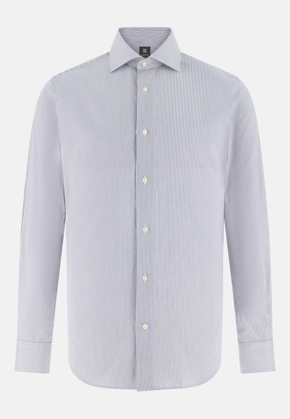 Camicia A Righe Di Cotone Slim Fit, Blu Scuro, hi-res, 6