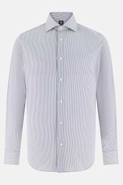 Camicia A Righe Di Cotone Slim Fit, Blu Scuro, thumb, 6