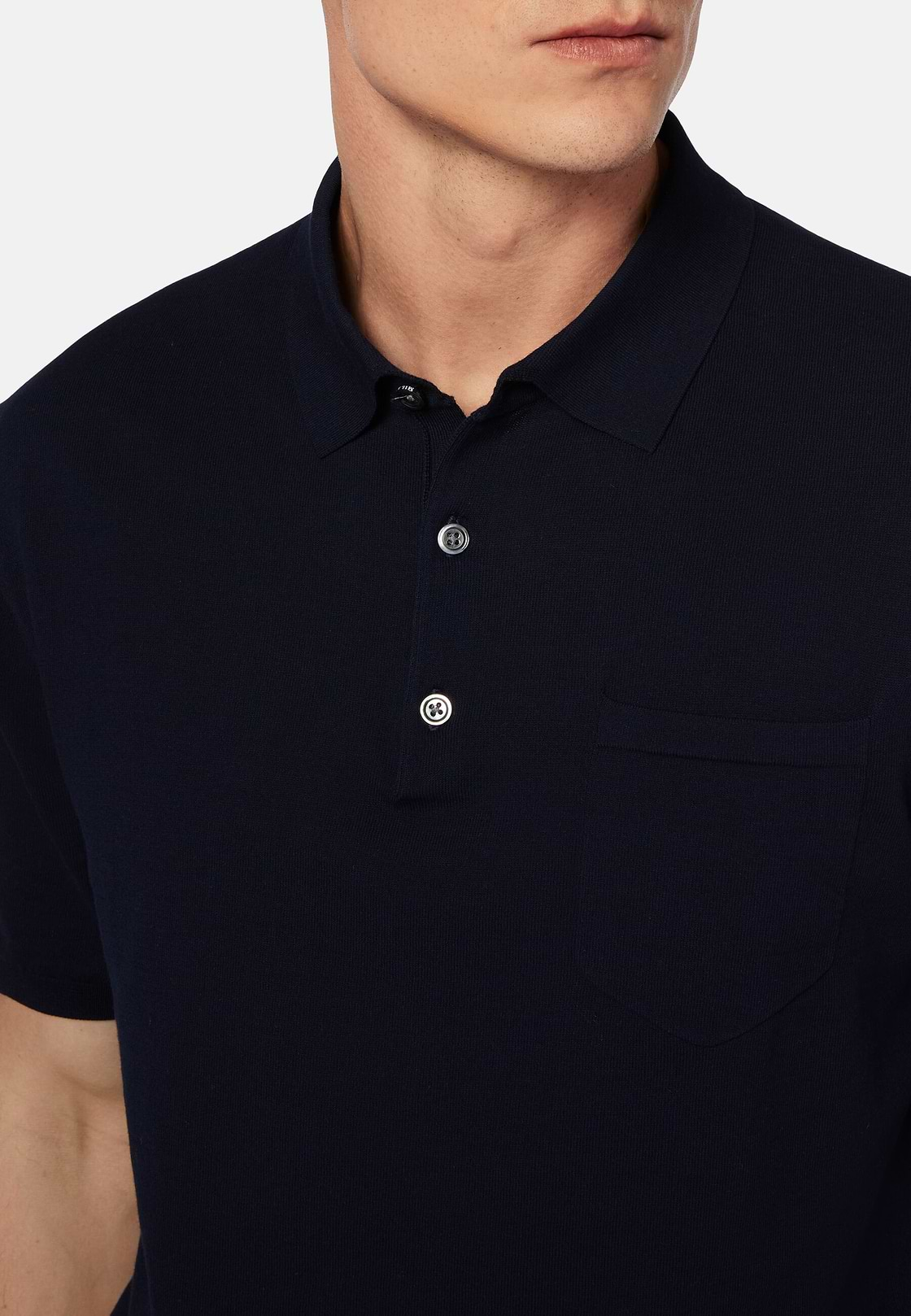 Marineblaues Strick-Poloshirt Aus Baumwollkrepp, Navy blau, hi-res