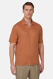 Polo In Jersey Di Lino Elasticizzato, Rosso, thumb, 1