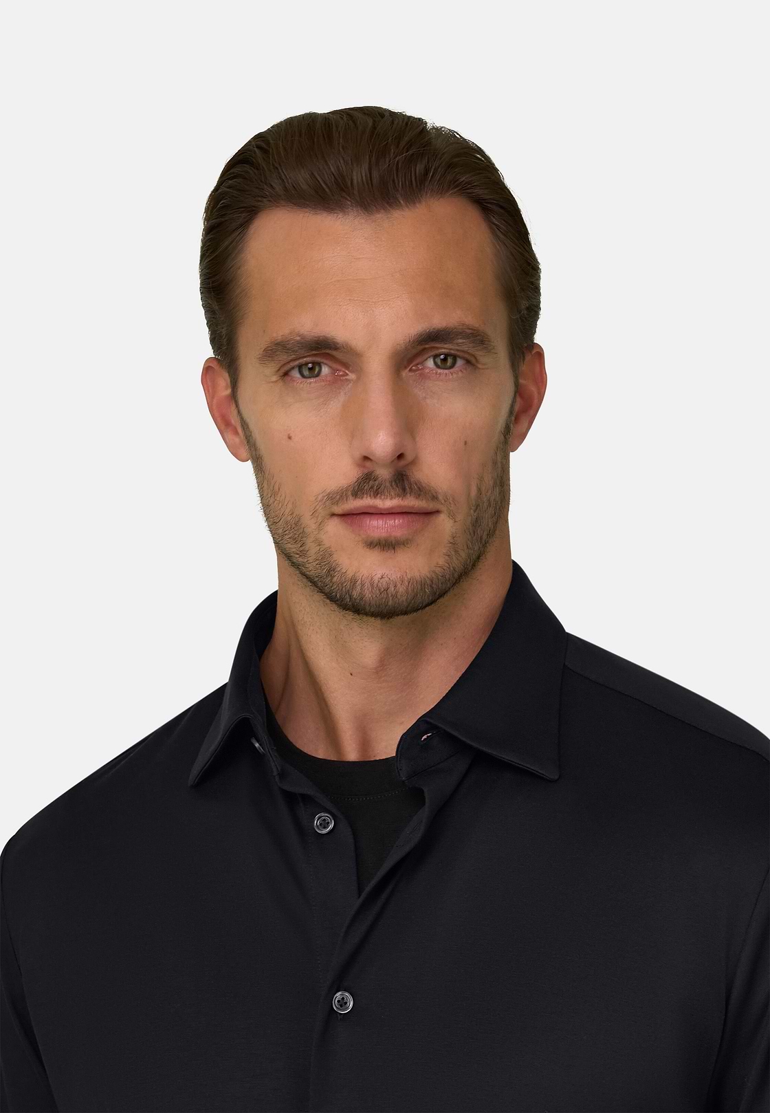 Polo Shirt in Cotton and Silk Regular Fit, Black, hi-res, 3