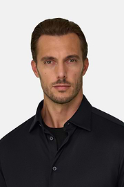 Polo Shirt in Cotton and Silk Regular Fit, Black, thumb, 3