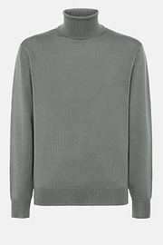 Green Merino Wool Polo Neck Jumper, Green, hi-res