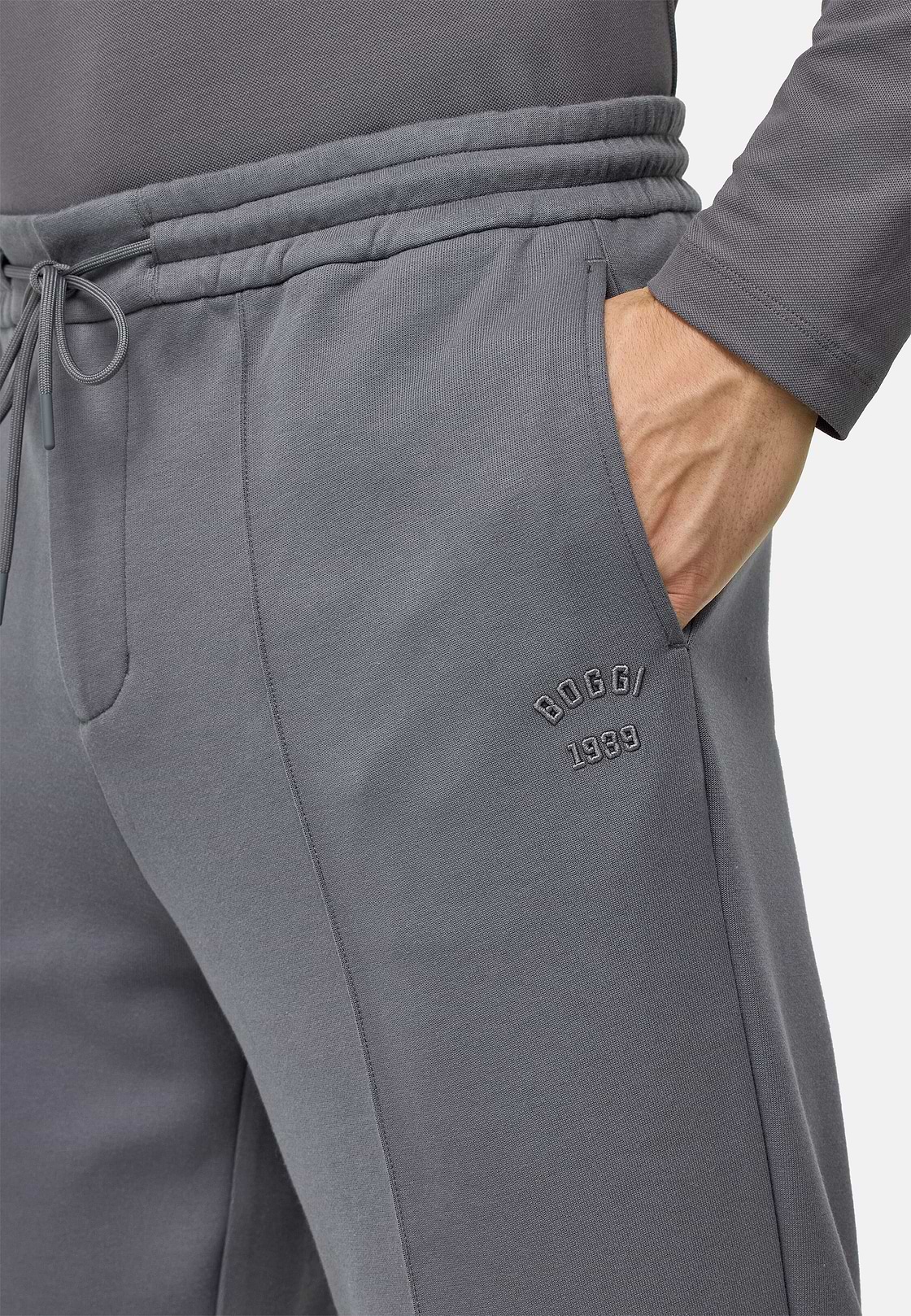 Cotton Blend Fleece Trousers, Charcoal, hi-res