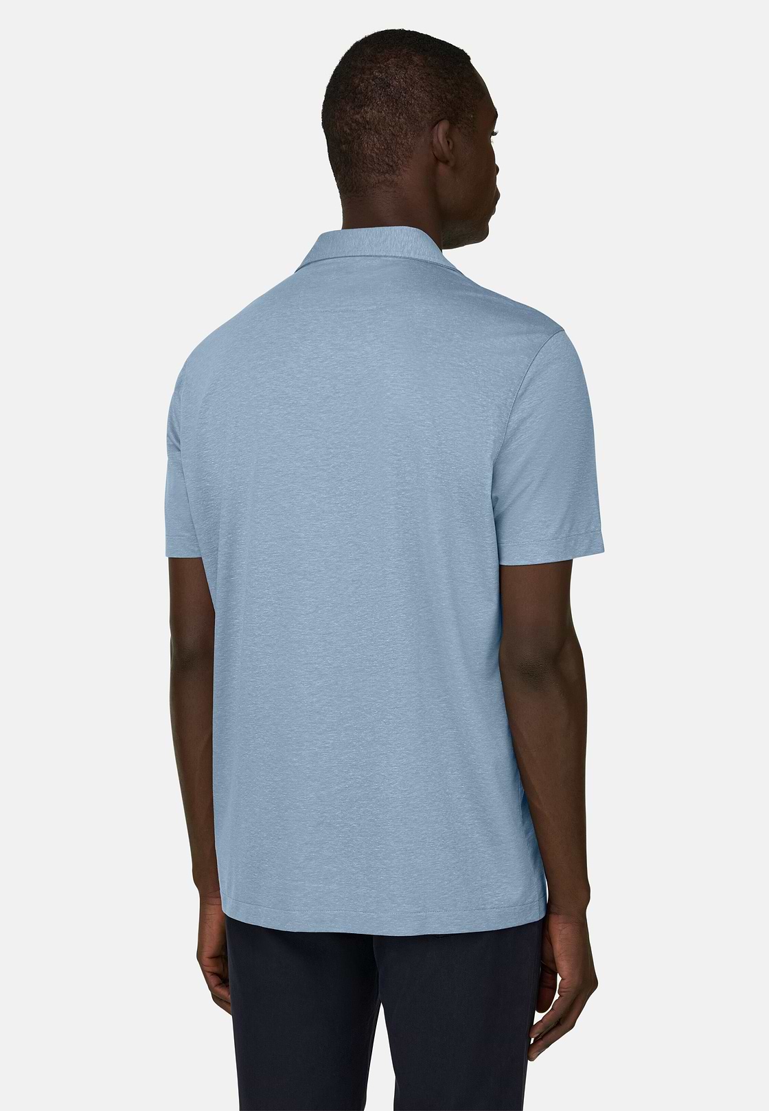 Polo In Misto Lino, Azzurro, hi-res, 3