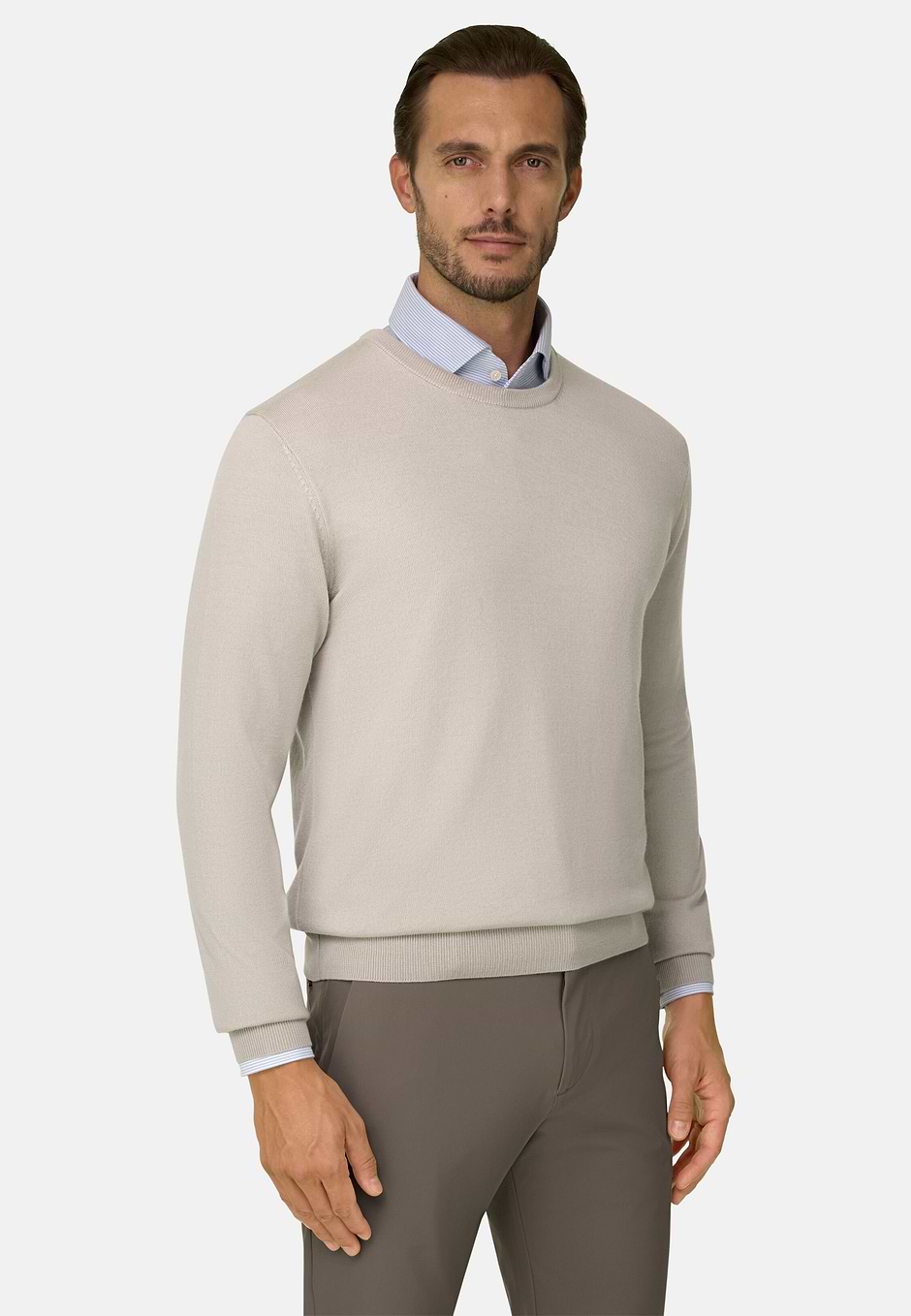 Crew Neck Jumper in Merino Wool, Sand, hi-res