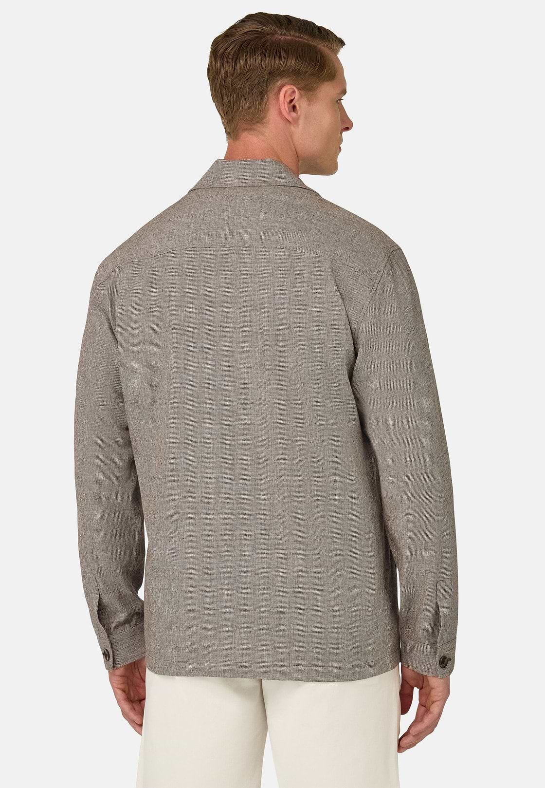 Cotton Linen Shirt Jacket, Brown, hi-res