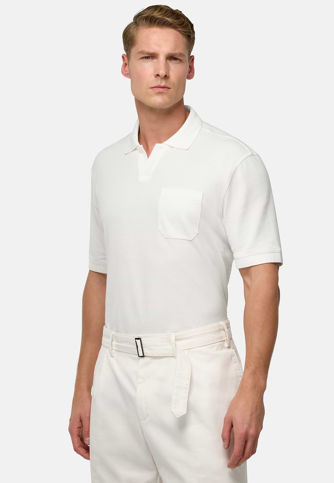 Cotton Piqué Polo Shirt, White, hi-res