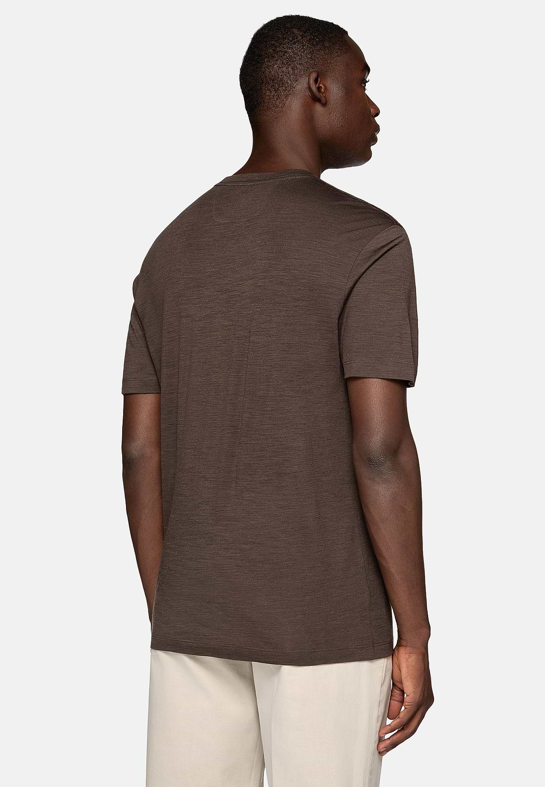 Tencel Wolmix T-shirt, Brown, hi-res