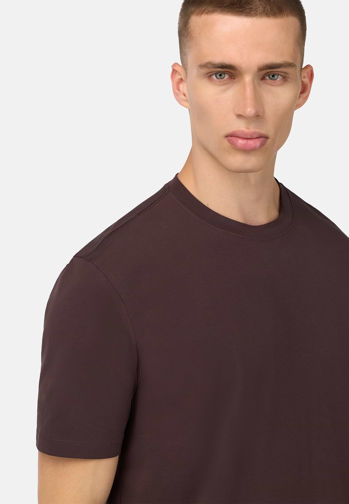 T-Shirt In Stretch Supima Cotton, Dark brown, hi-res